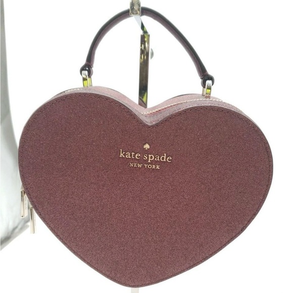Kate Spade Glitter Heart-Shaped Top Handle Mini Bag in Burgundy - Picture 9 of 9